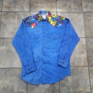 Vintage 90s Western Plains Trading Co Mens Medium Colorful Aztec Button Up Shirt